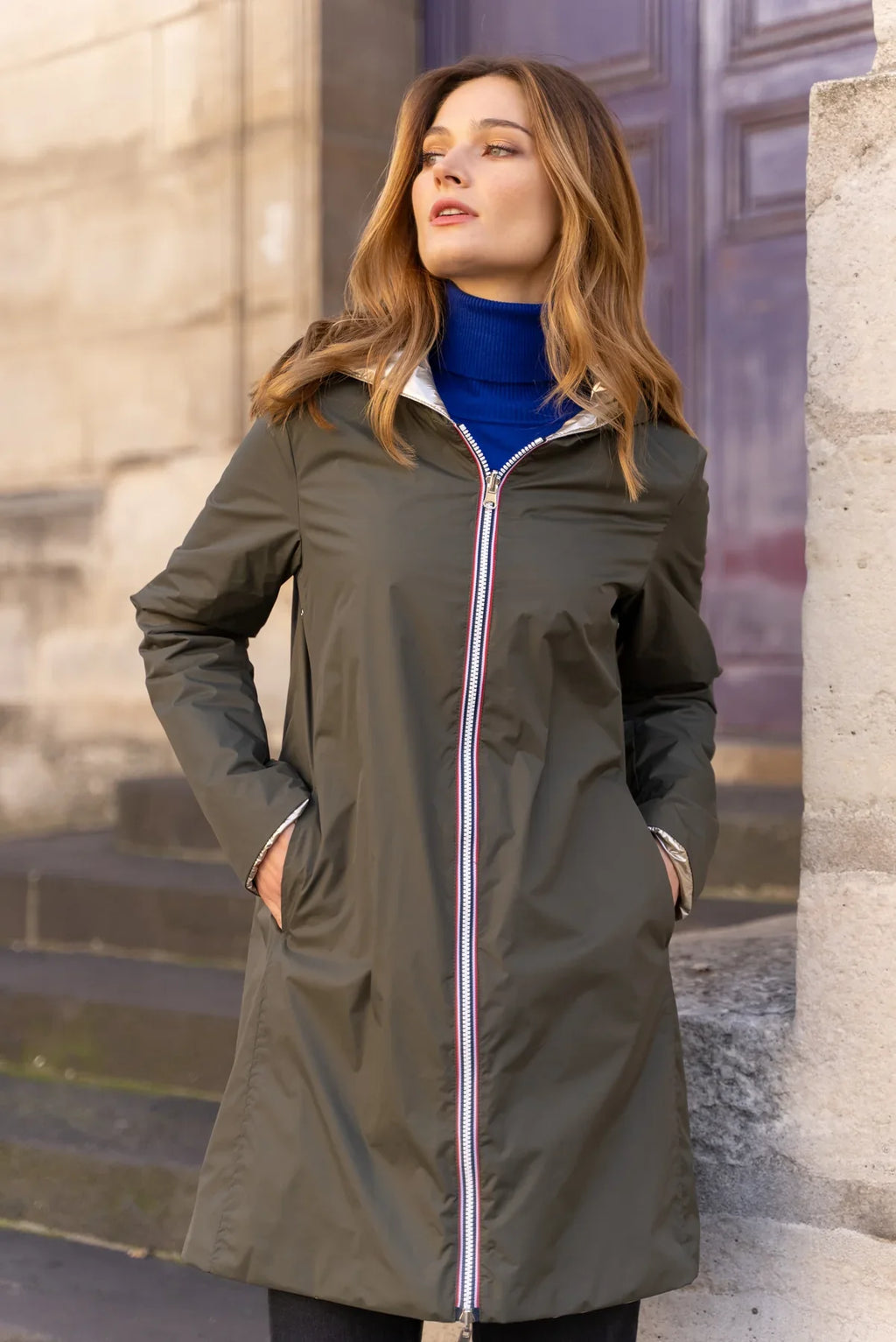 Regenjas Mandy Lang - Khaki/Goud