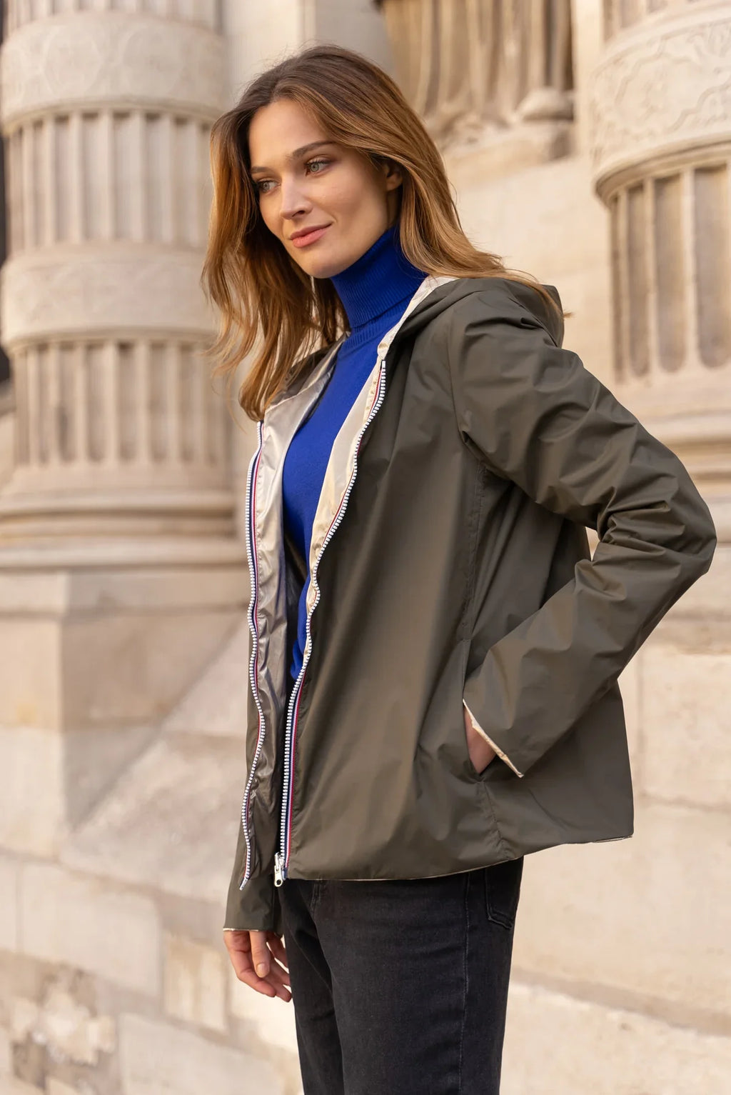 Imperméable Elena Courte - Kaki/Dorée