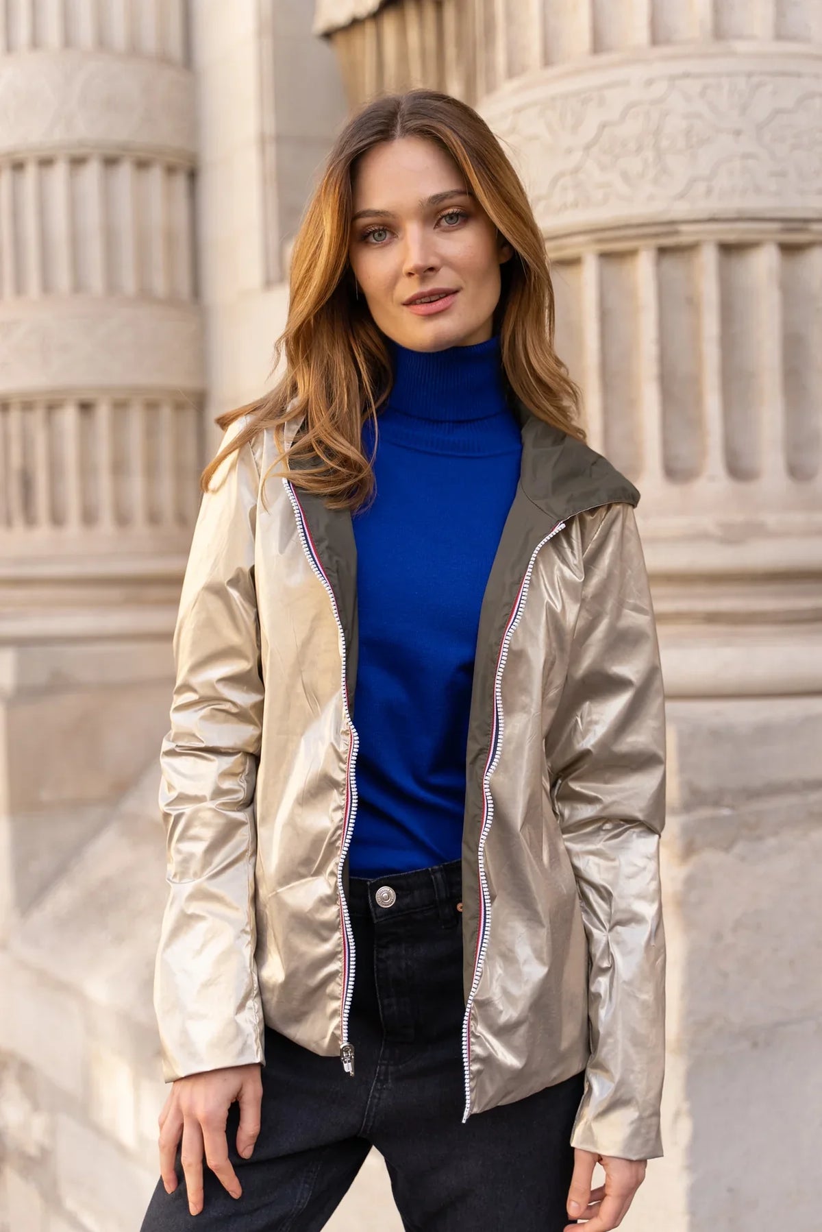 Imperméable Elena Courte - Kaki/Dorée