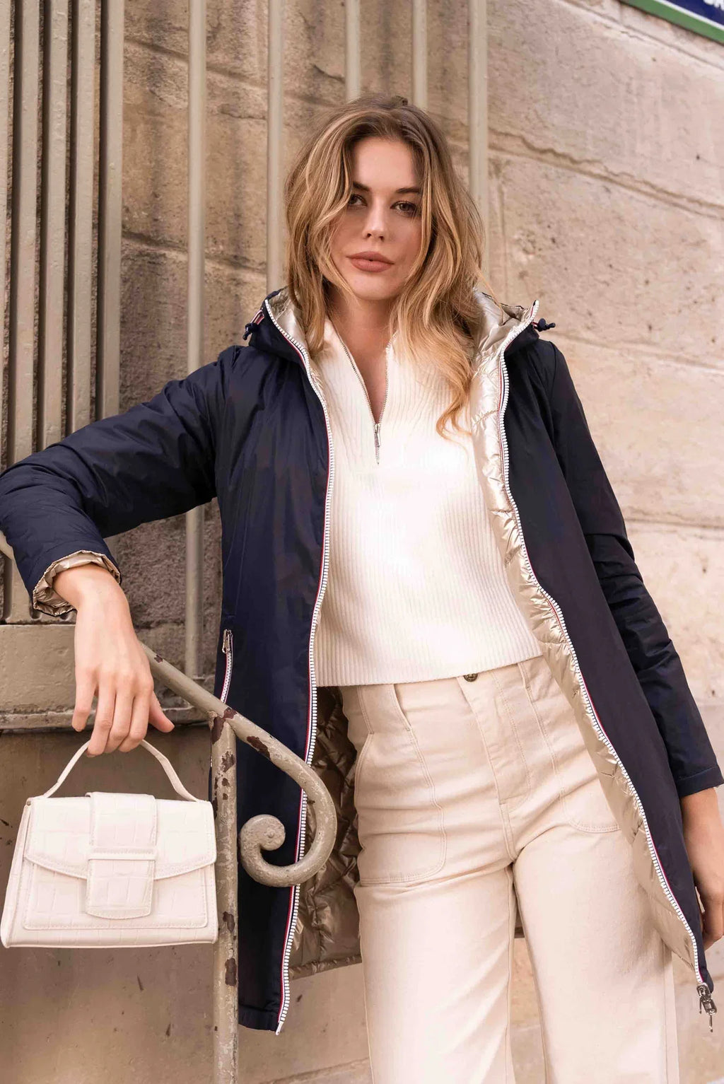 Amélia Long Down Jacket - Navy/Gold