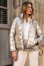 Kurze Daunenjacke Amélia – Marineblau/Gold