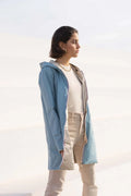 Long Elena Raincoat - Sky Blue/Gold