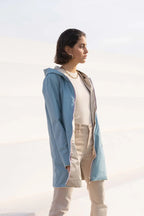 Long Elena Raincoat - Sky Blue/Gold