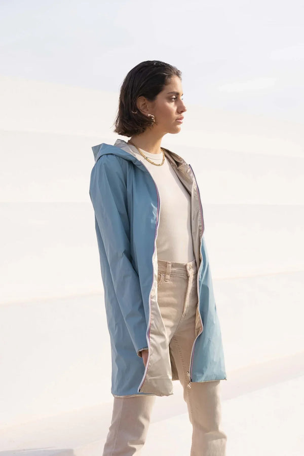 Long Elena Raincoat - Sky Blue/Gold