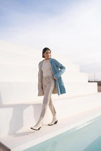 Long Elena Raincoat - Sky Blue/Gold