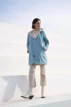 Long Elena Raincoat - Sky Blue/Gold