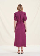 Vestido largo cruzado de lino morado