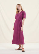 Vestido largo cruzado de lino morado