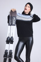 Pull Montant Montagne Filippa - Noir Blanc Bleu Ciel - Femme - Cachemire Et Laine