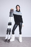 Pull Montant Montagne Filippa - Noir Blanc Bleu Ciel - Femme