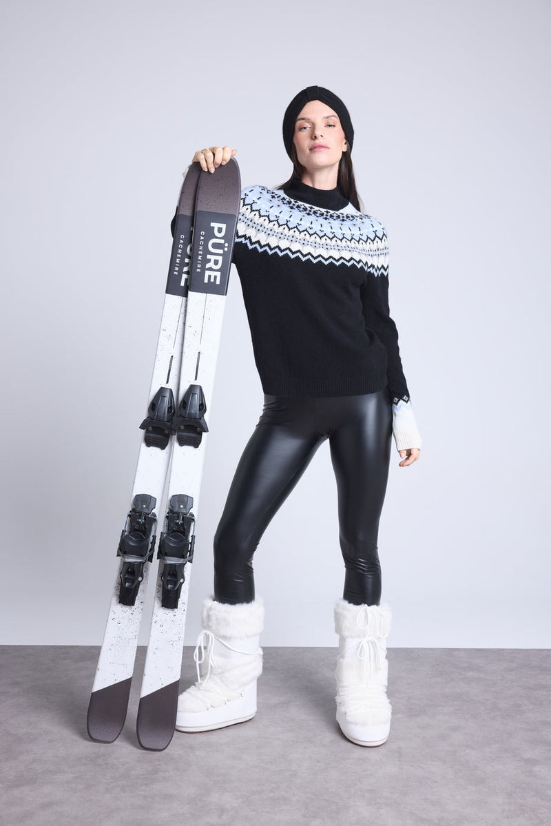 Pull Montant Montagne Filippa - Noir Blanc Bleu Ciel - Femme