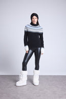 Pull Montant Montagne Filippa - Noir Blanc Bleu Ciel - Femme