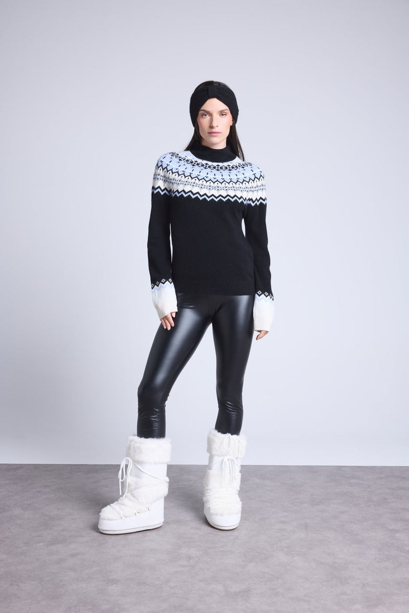 Pull Montant Montagne Filippa - Noir Blanc Bleu Ciel - Femme