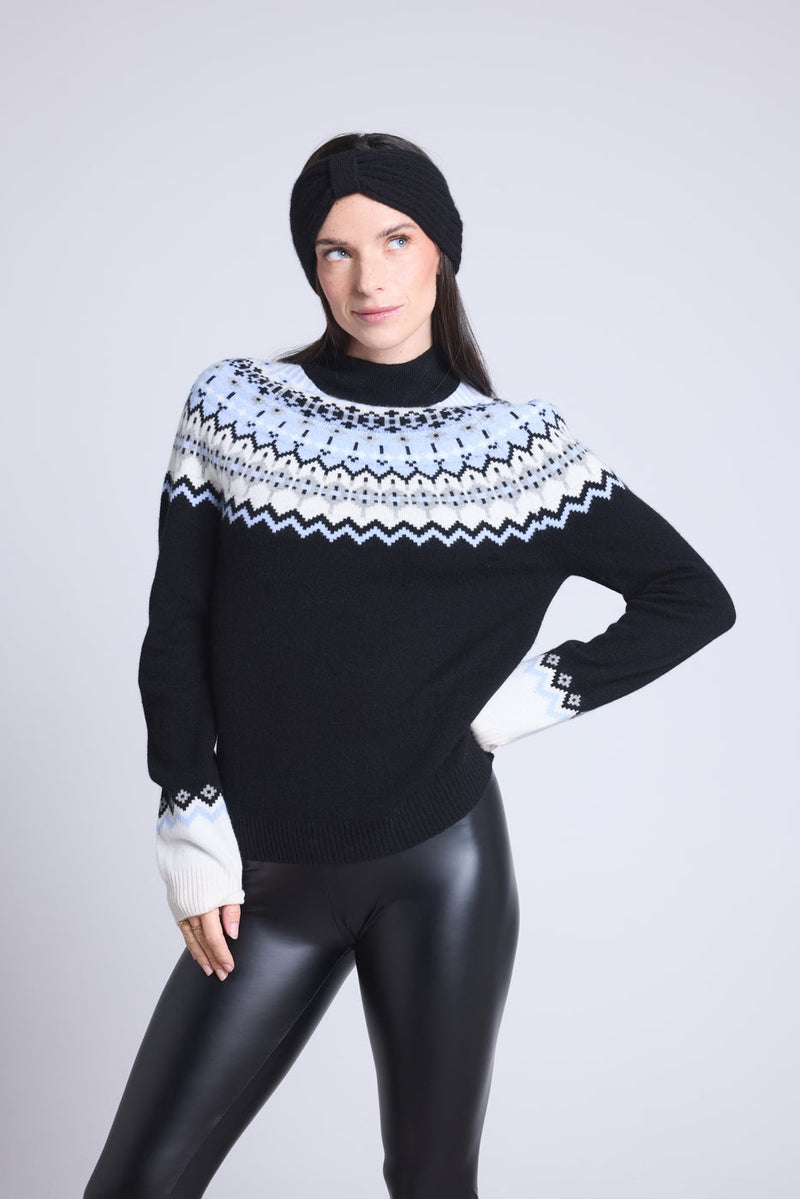 Pull Montant Montagne Filippa - Noir Blanc Bleu Ciel - Femme