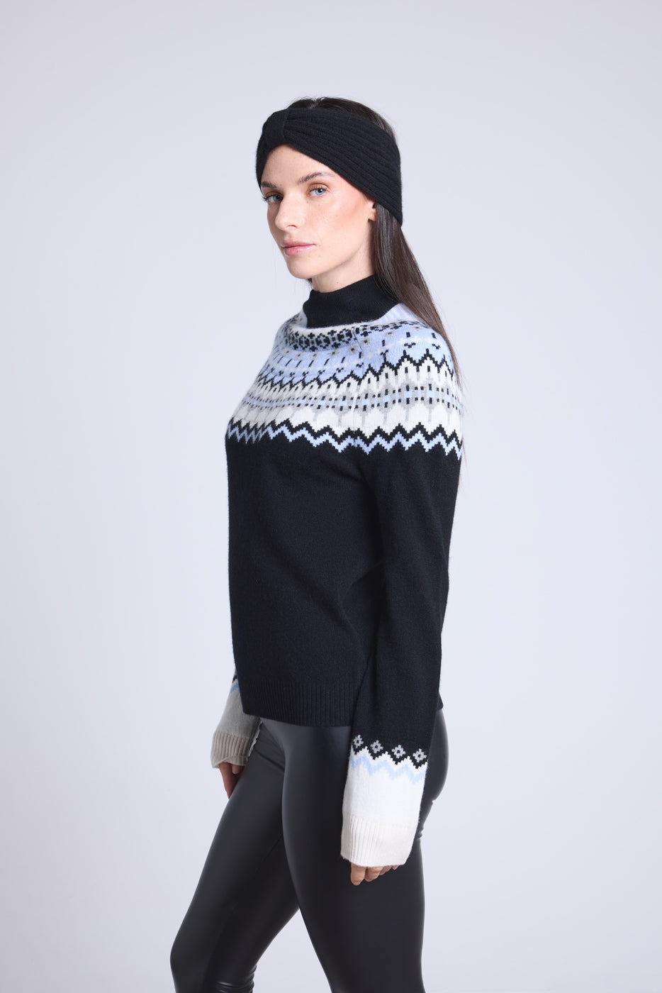 Jersey de Cuello Alto de Montaña Filippa - Negro Blanco Azul Cielo - Mujer