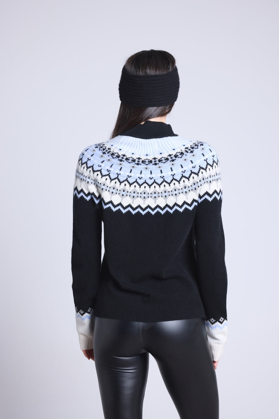 Pull Montant Montagne Filippa - Noir Blanc Bleu Ciel - Femme - Cachemire Et Laine