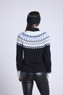 Pull Montant Montagne Filippa - Noir Blanc Bleu Ciel - Femme