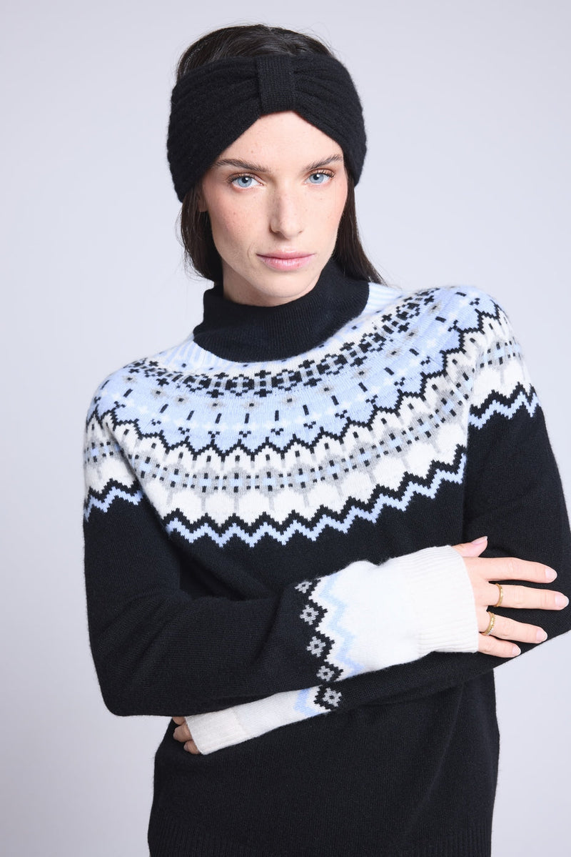 Pull Montant Montagne Filippa - Noir Blanc Bleu Ciel - Femme