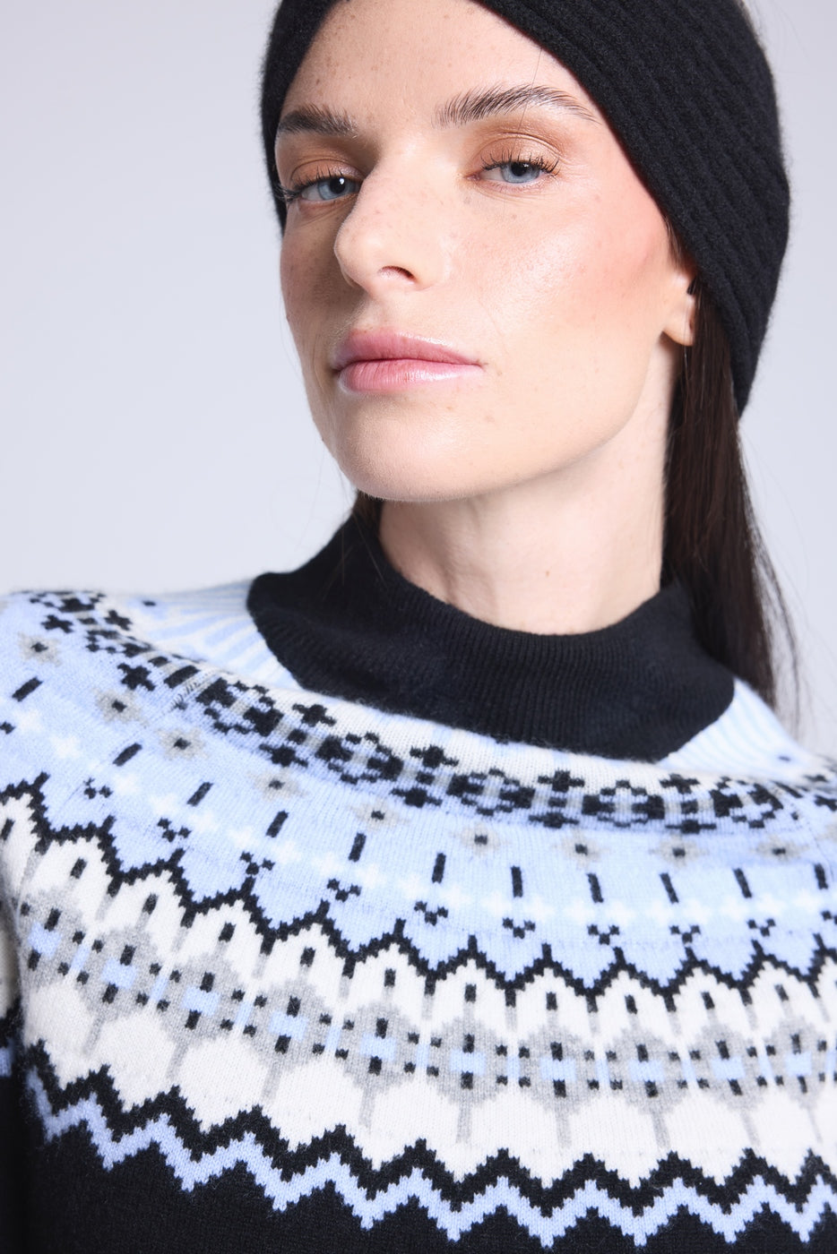 Pull Montant Montagne Filippa - Noir Blanc Bleu Ciel - Femme - Cachemire Et Laine