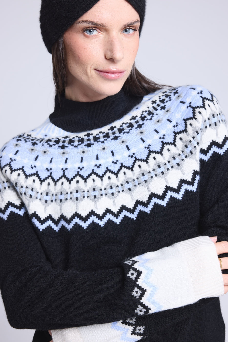 Jersey de Cuello Alto de Montaña Filippa - Negro Blanco Azul Cielo - Mujer