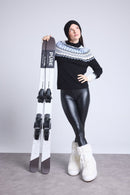 Pull Montant Montagne Filippa - Noir Blanc Bleu Ciel - Femme