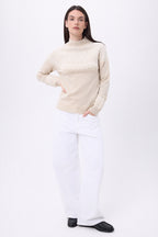 Pull Montant Montagne Filippa - Beige Creme Blanc - Femme