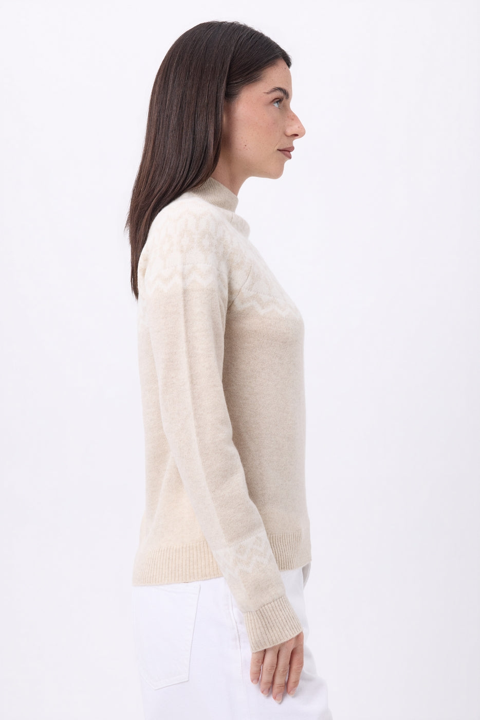 Pull Montant Montagne Filippa - Beige Creme Blanc - Femme
