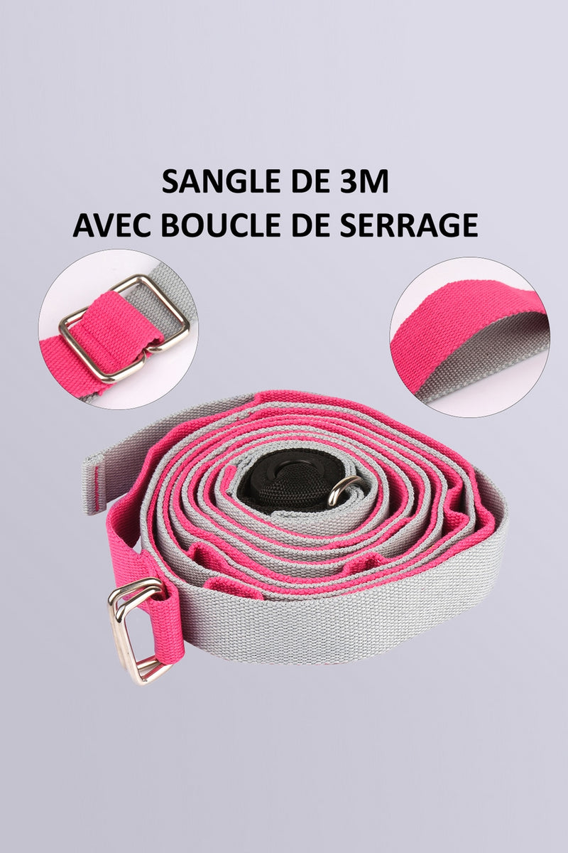 Ceinture De Yoga Avec  Boucle De Prise Multiple - Rose/Gris