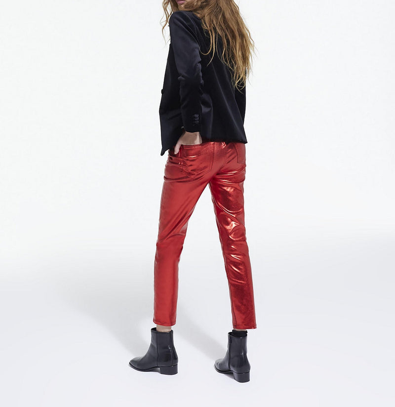 Jean Slim Enduit Rouge - Femme