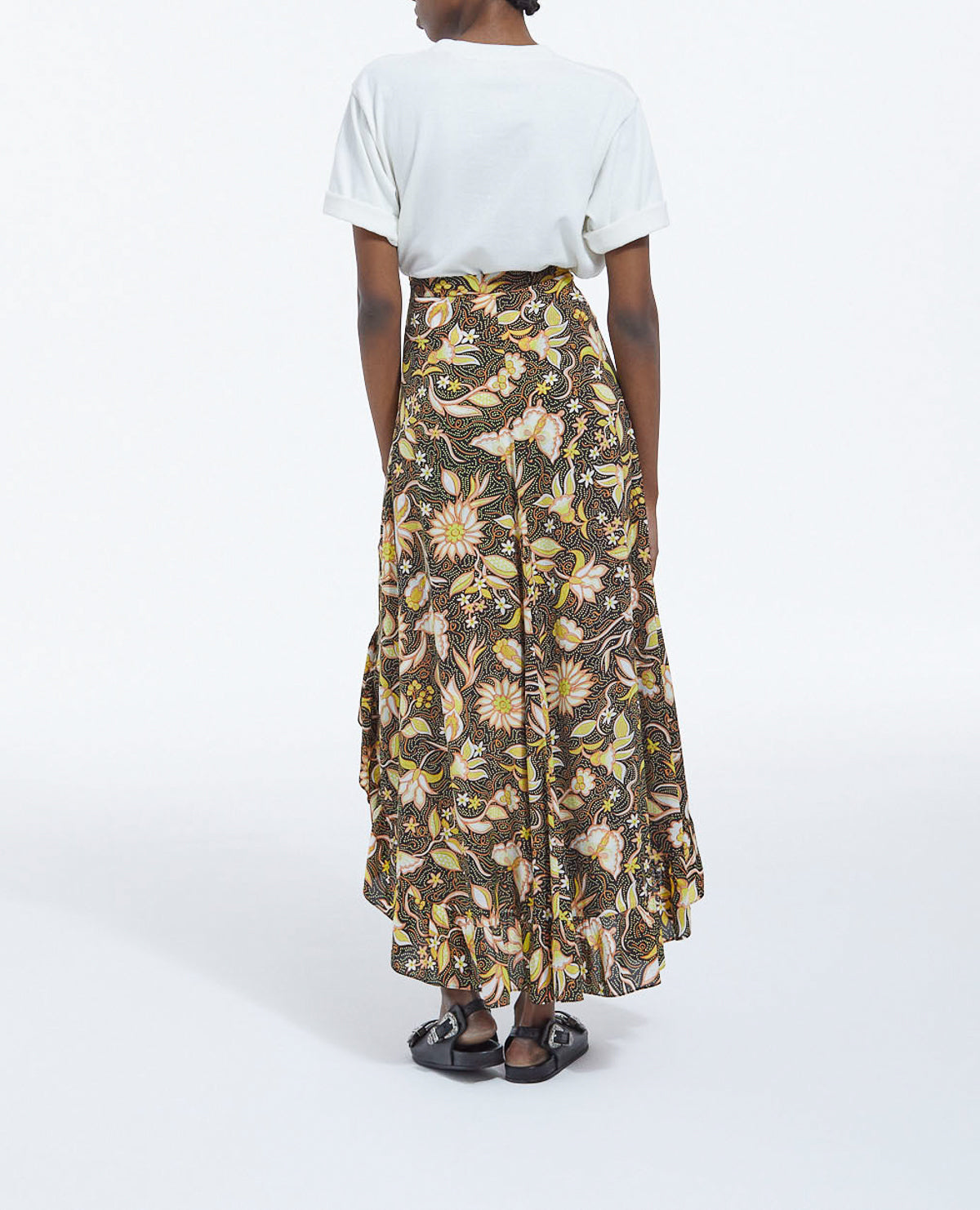The Kooples - Asymmetric Floral Skirt with Ruffles - Black - Women