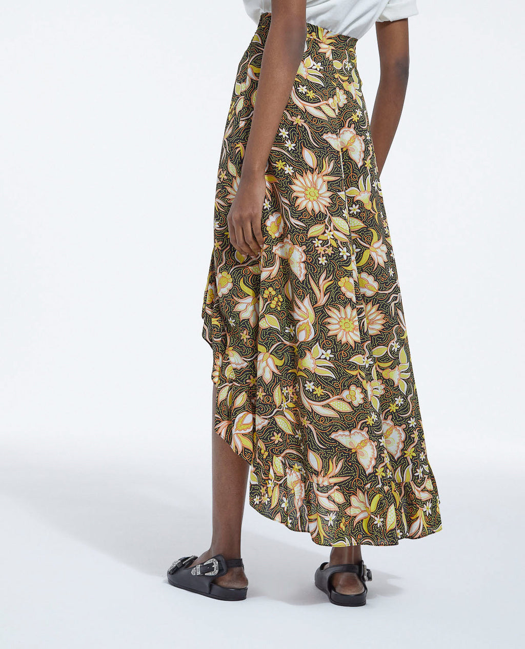 The Kooples - Asymmetric Floral Skirt with Ruffles - Black - Women