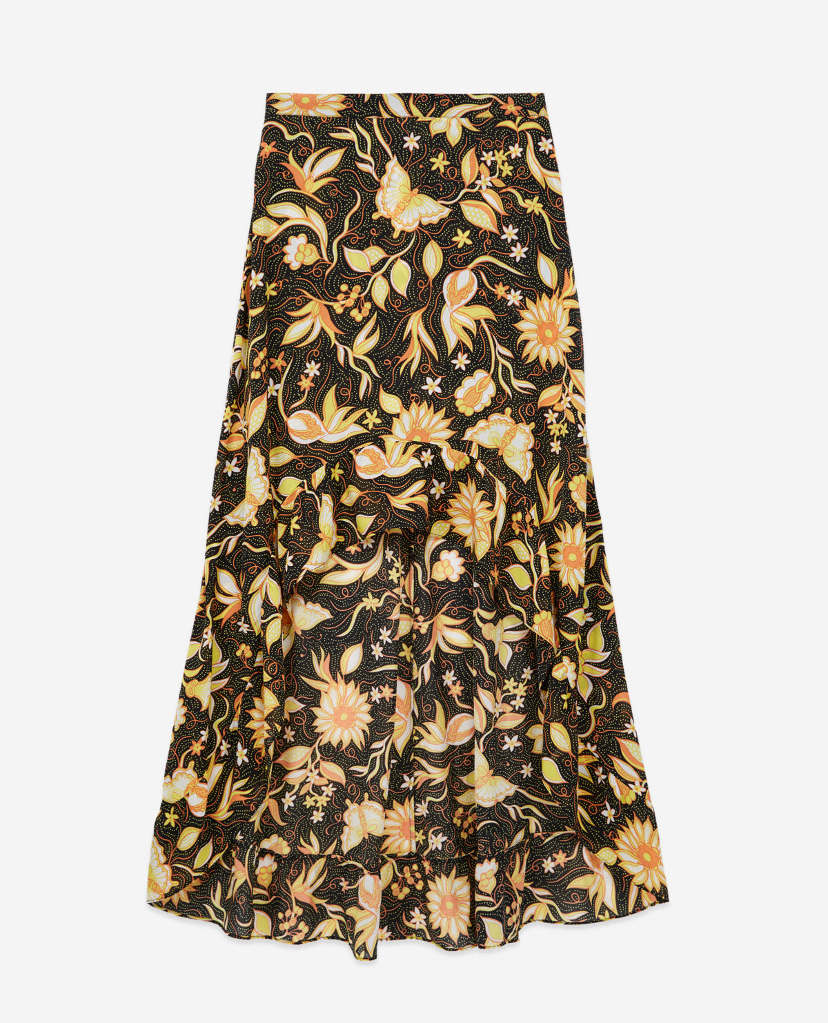 The Kooples - Asymmetric Floral Skirt with Ruffles - Black - Women