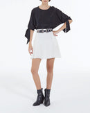 Short Ecru Silk Skirt with Gallon Detail - Women