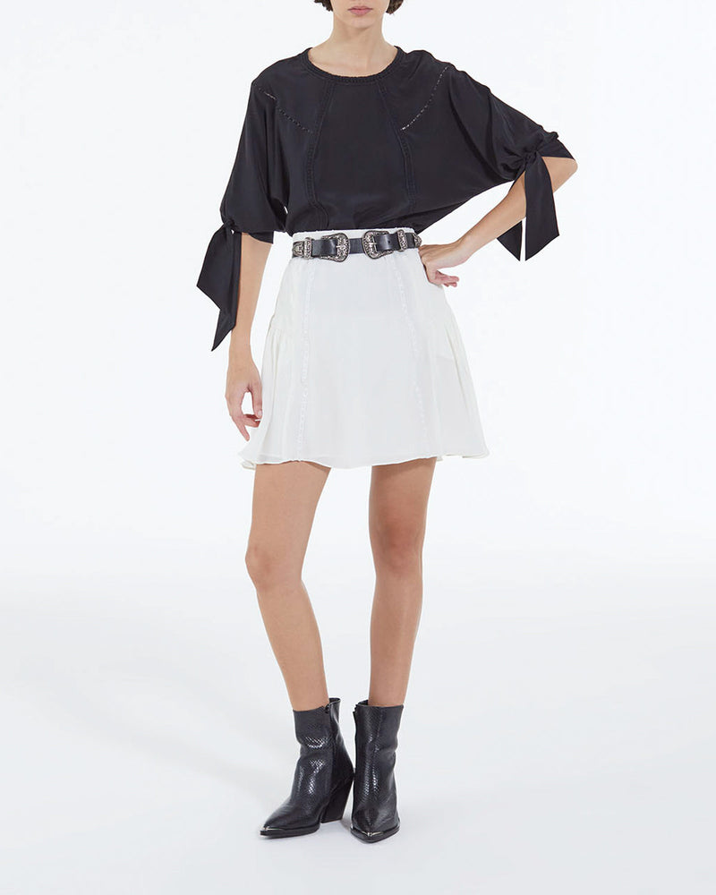 Short Ecru Silk Skirt with Gallon Detail - Women