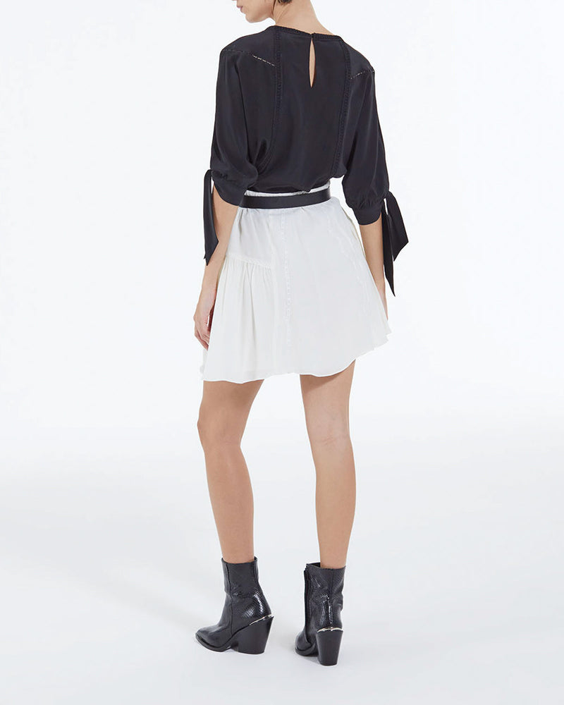 Short Ecru Silk Skirt with Gallon Detail - Women
