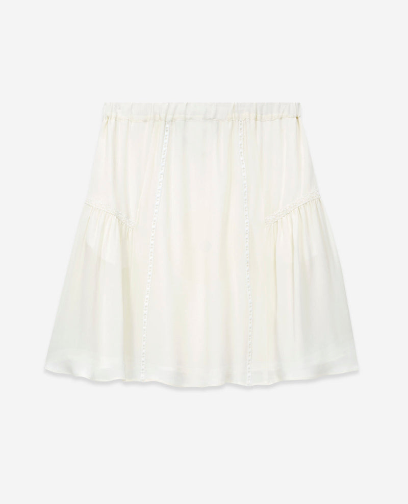 Short Ecru Silk Skirt with Gallon Detail - Women