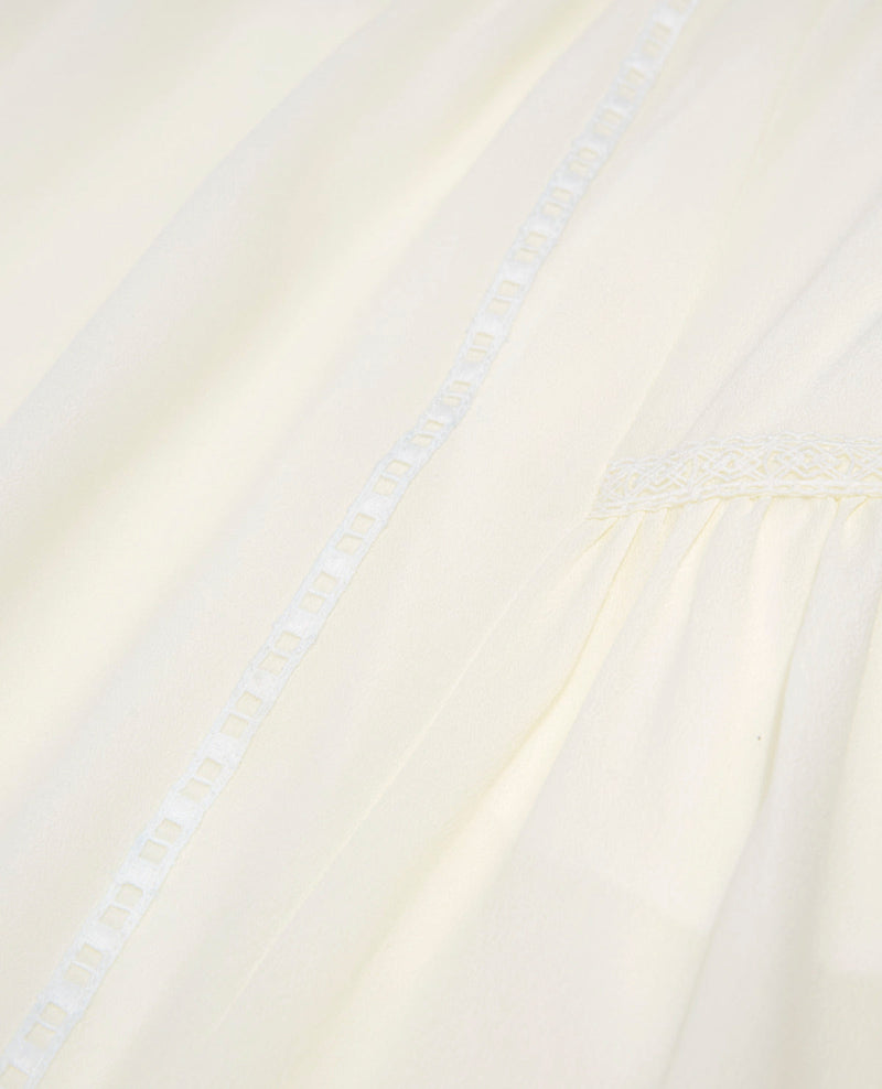 Short Ecru Silk Skirt with Gallon Detail - Women