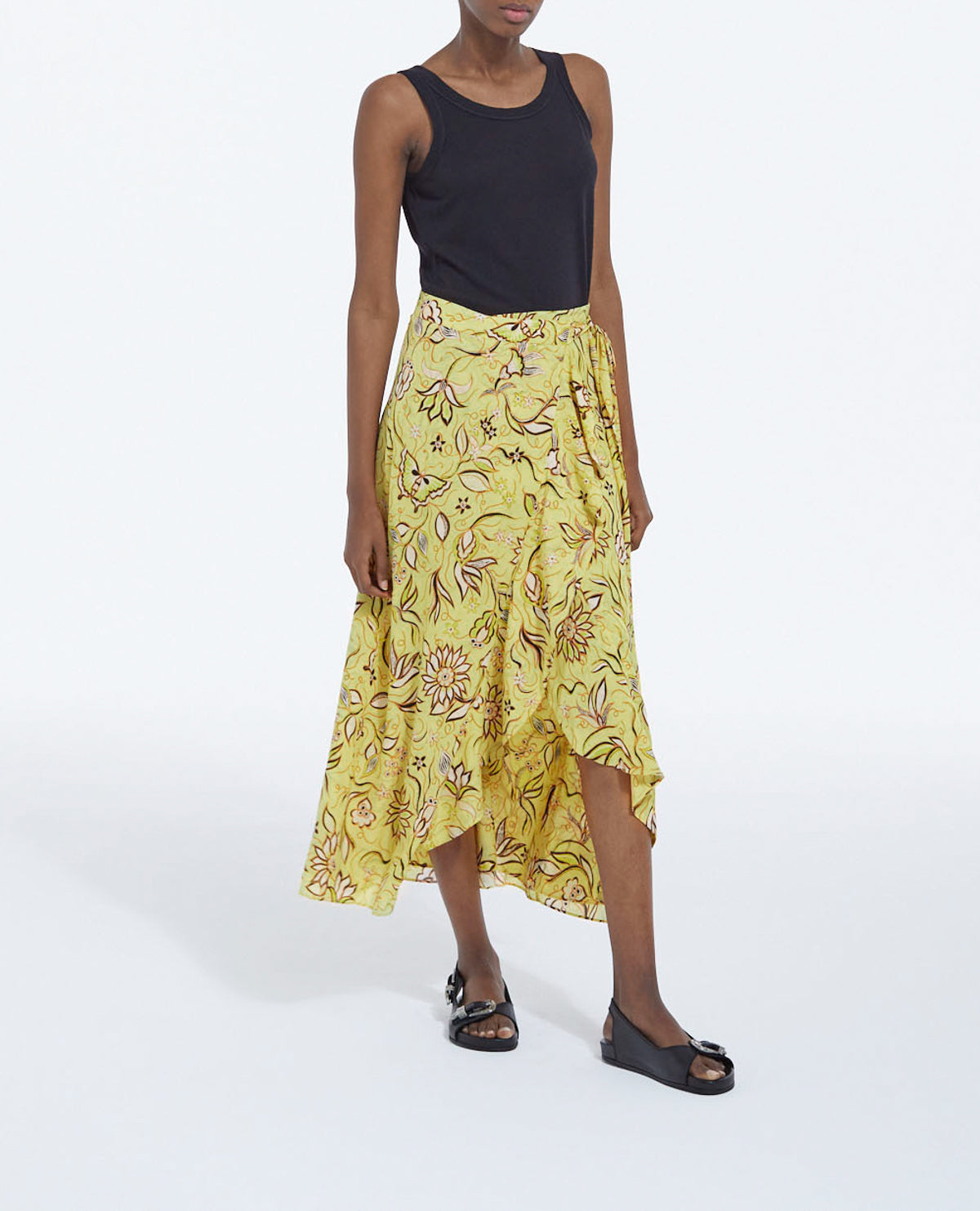 The Kooples - Jupe Longue Portefeuille À Fleurs Jaunes - Femme