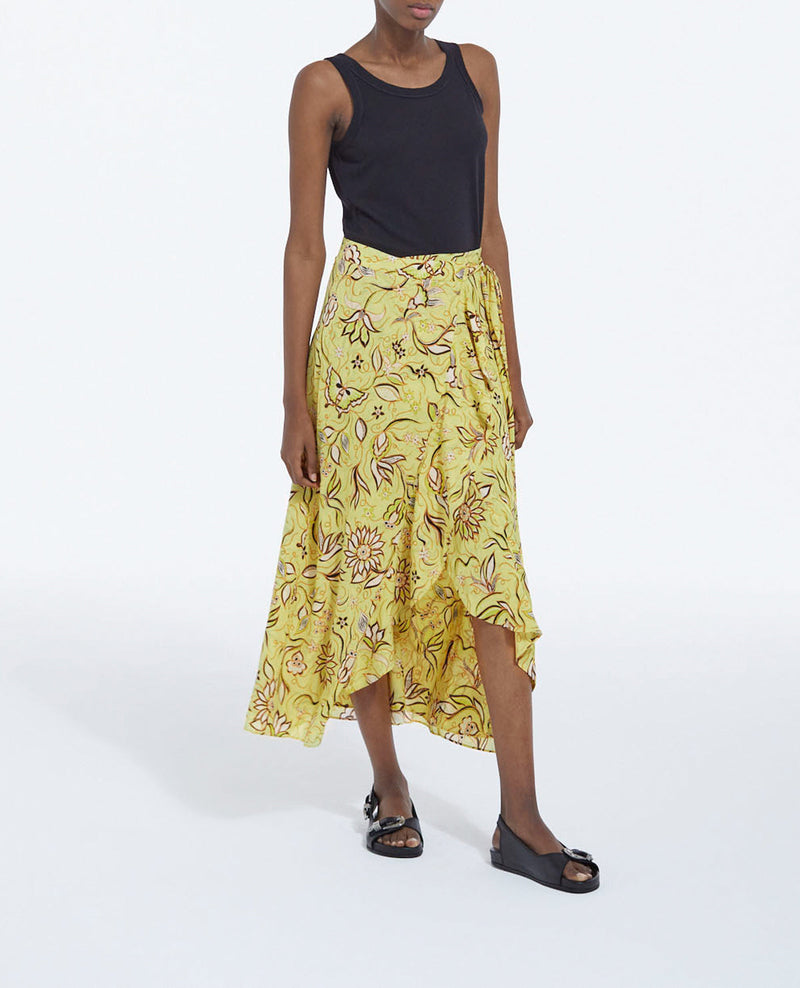 Long Wrap Skirt With Yellow Flowers - Women