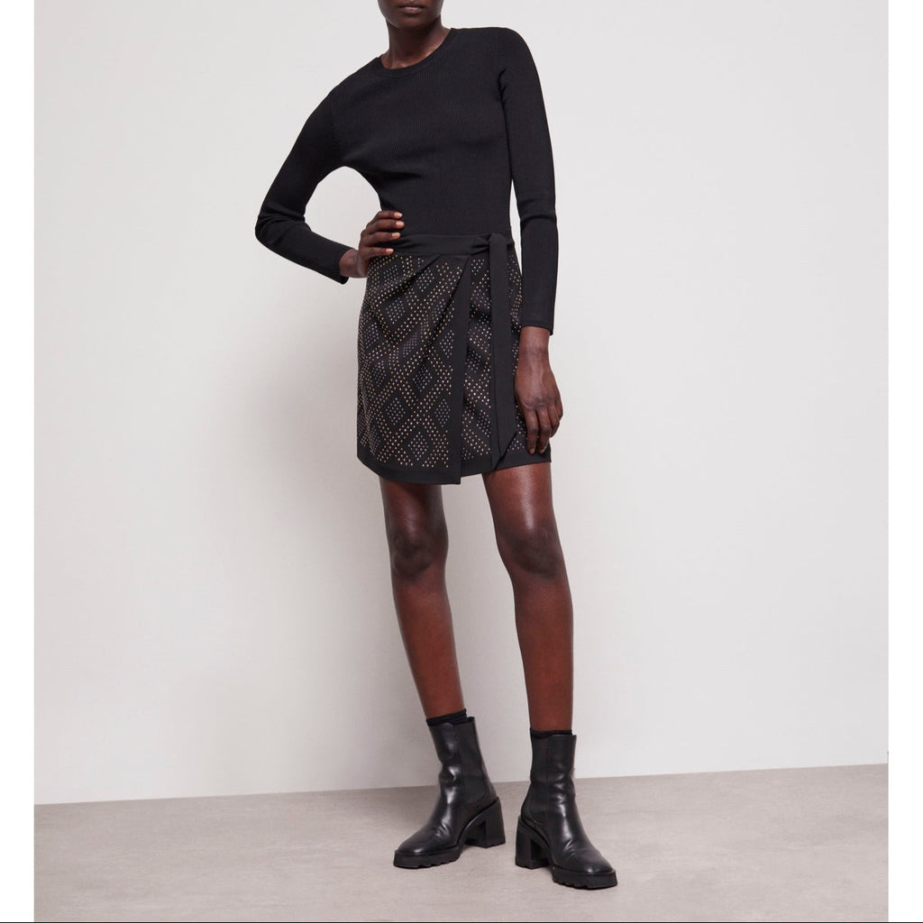 The Kooples - Falda Cruzada Talle Alto - Negro - Mujer