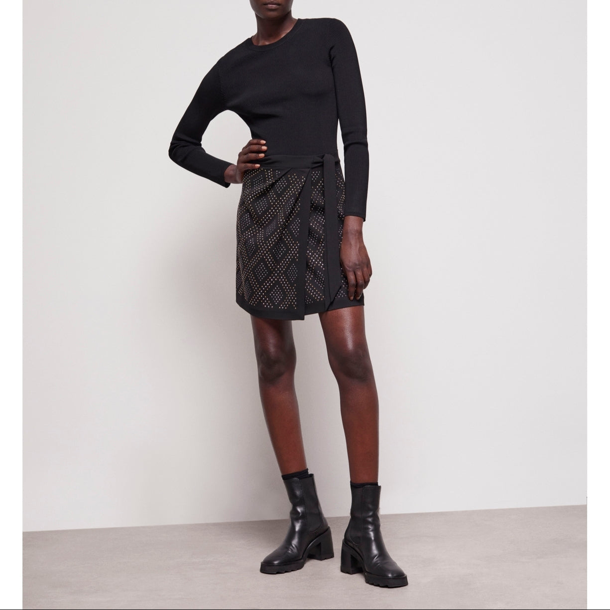 The Kooples - Falda Cruzada Talle Alto - Negro - Mujer