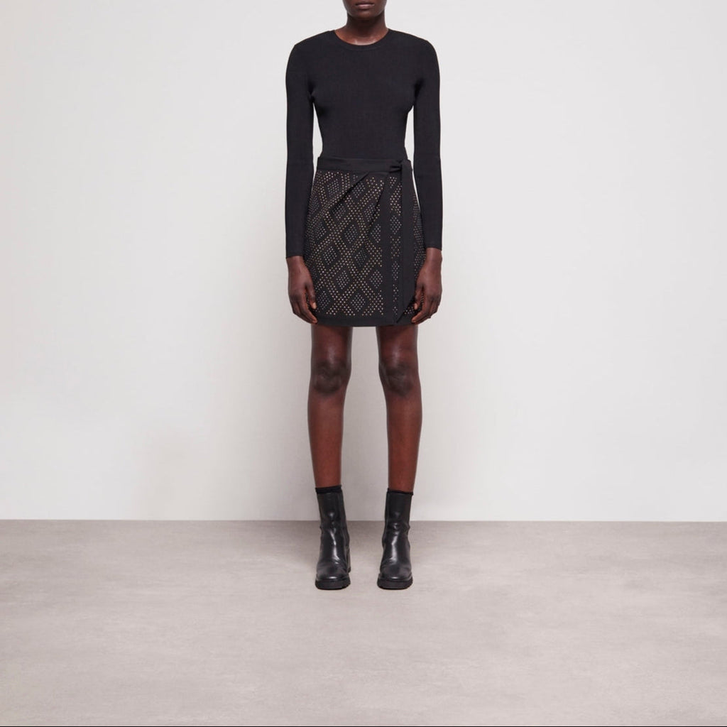 The Kooples - Falda Cruzada Talle Alto - Negro - Mujer