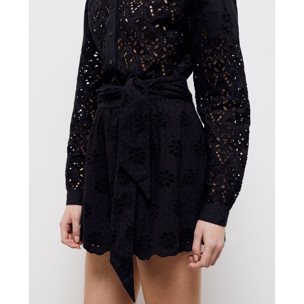 The Kooples - Jupe Patineuse En Broderie Anglaise Taille Haute - Noir - Femme
