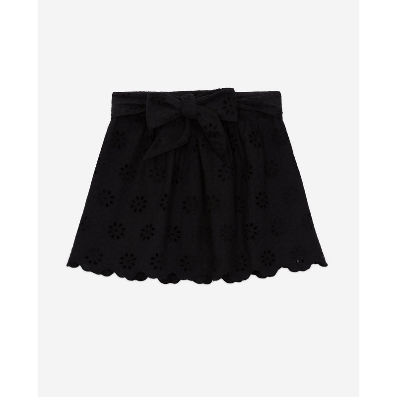 Jupe Patineuse En Broderie Anglaise Taille Haute - Noir - Femme