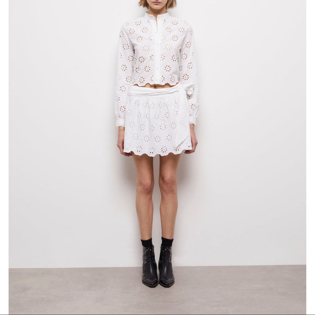 The Kooples - Straight Skirt in Broderie Anglaise - White - Women
