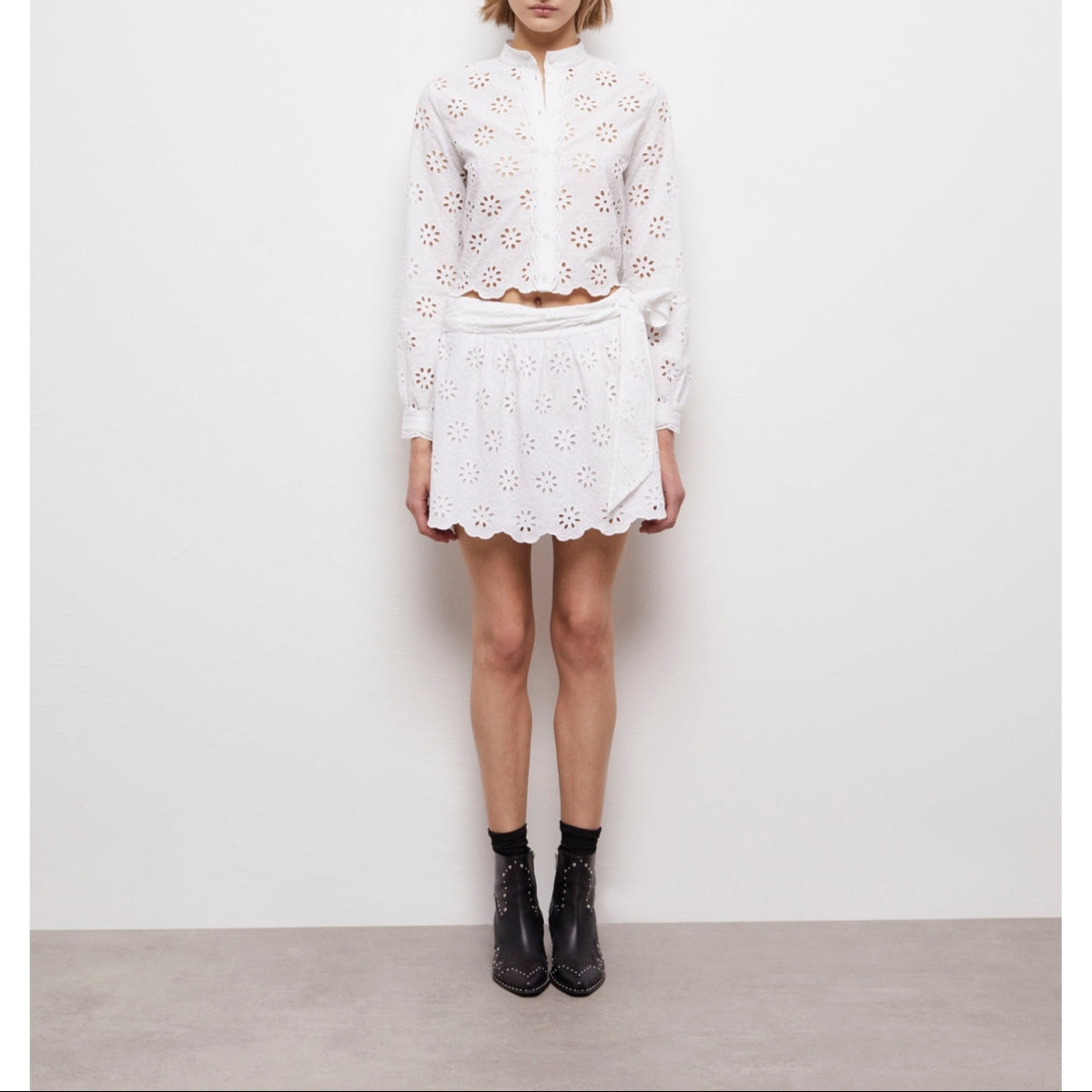 The Kooples - Straight Skirt in Broderie Anglaise - White - Women