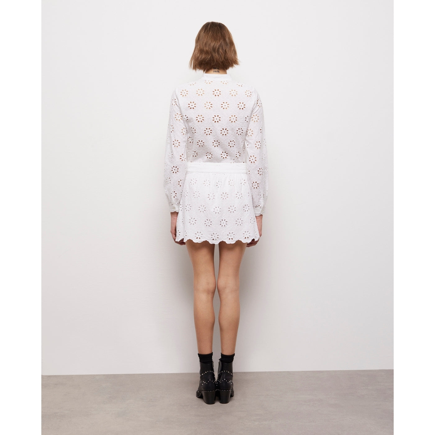 The Kooples - Straight Skirt in Broderie Anglaise - White - Women