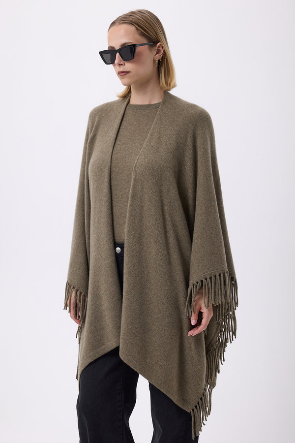 Poncho Met Franjes Flago - Kakhigroen - Dames
