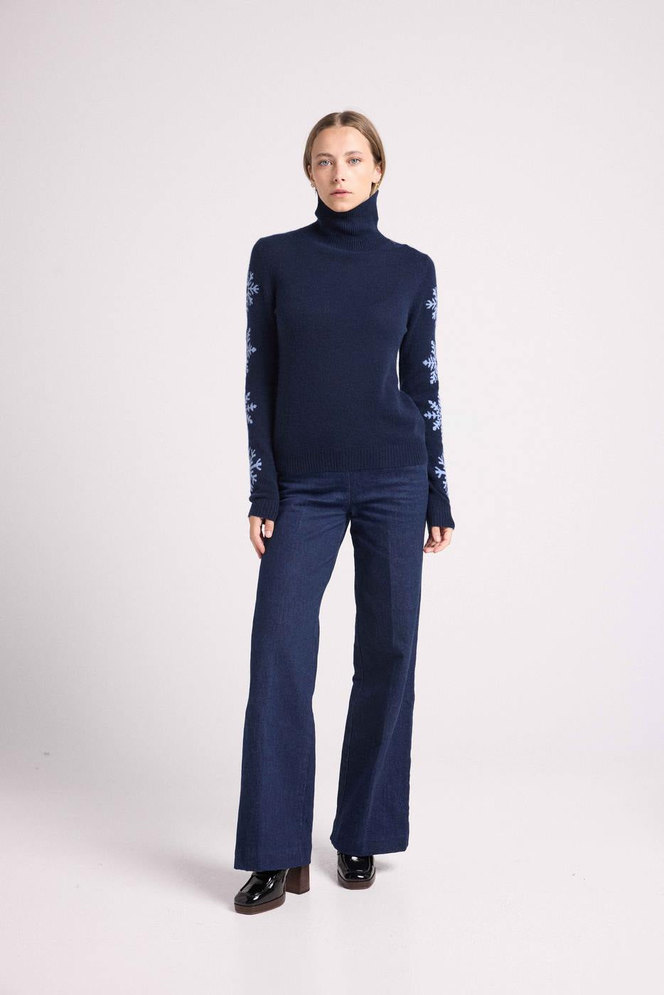 Maglione a Collo Alto Fiocchi Flocon - Blu Marino Blu Cielo