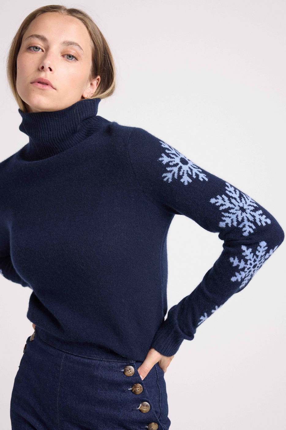 Maglione a Collo Alto Fiocchi Flocon - Blu Marino Blu Cielo